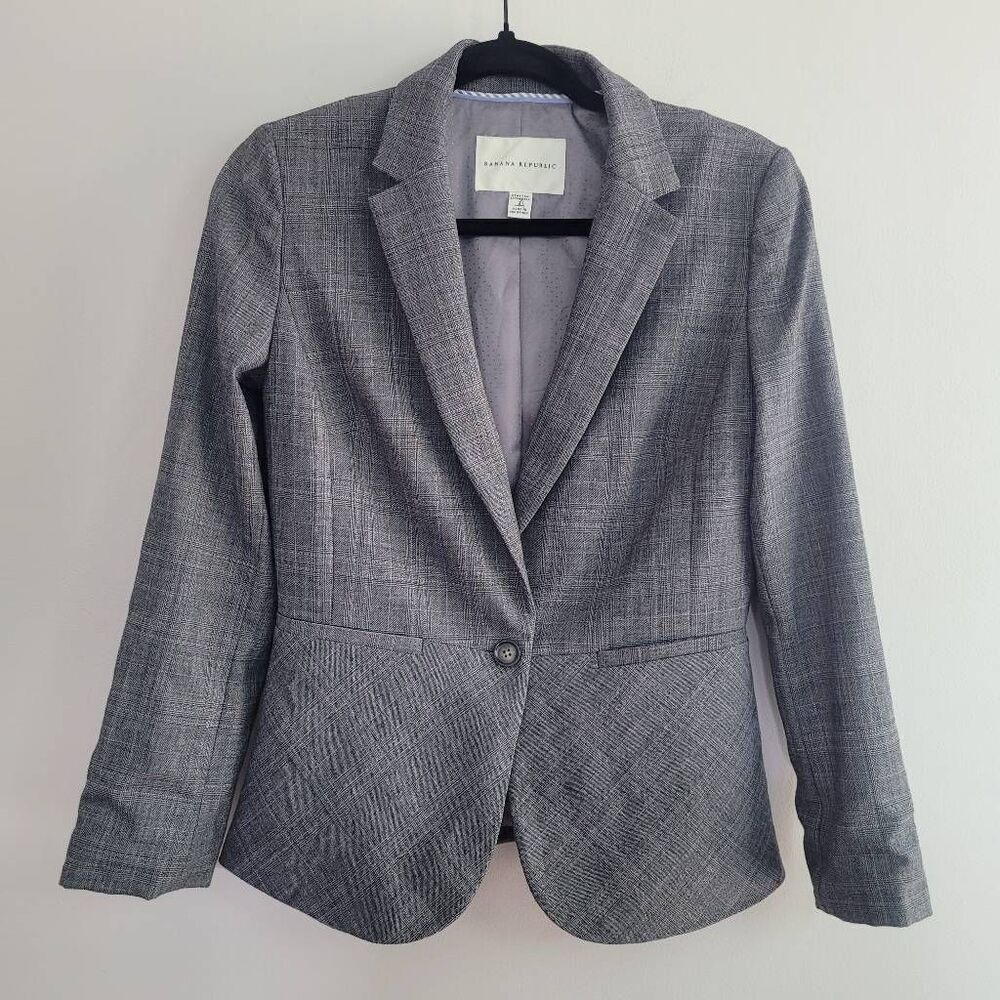 Banana Republic stretch grey blazer wool blend plaid fit & flare office business